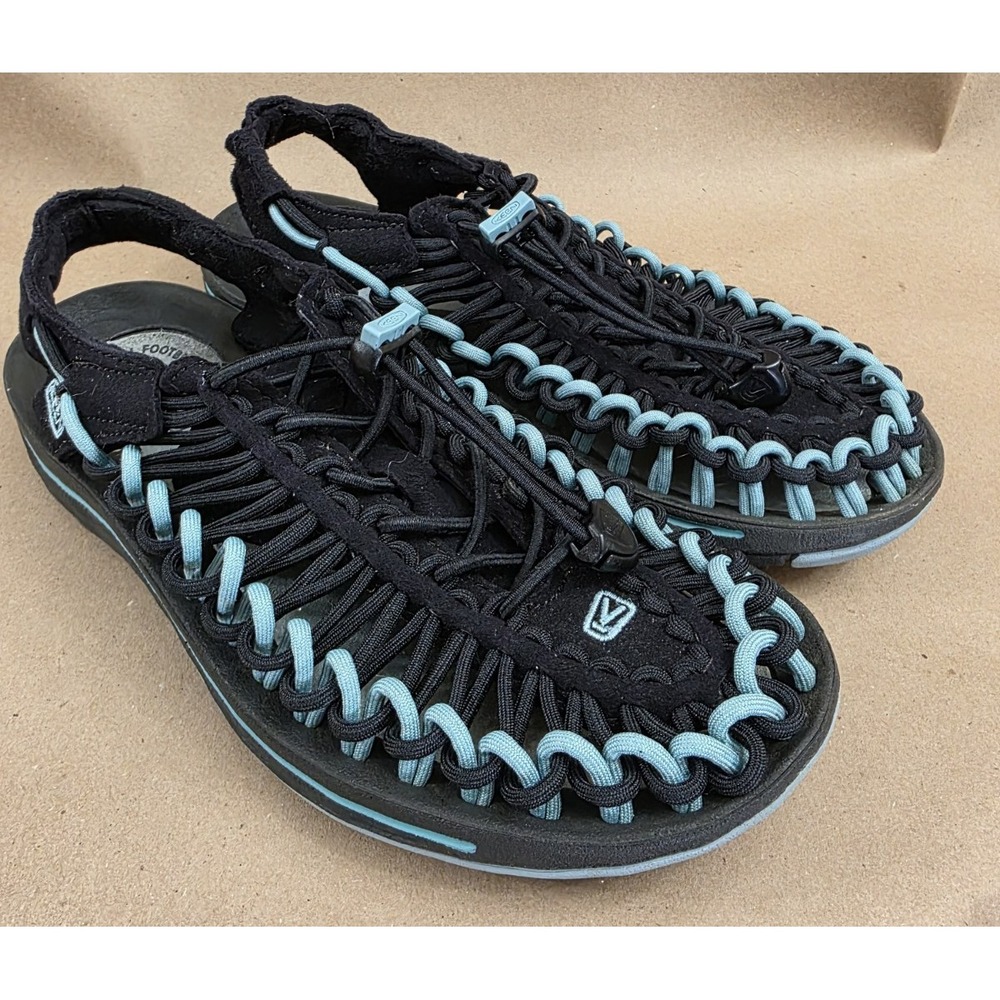 Keen (Sz 7) Women's Uneek Fisherman Sport Bungee Sandals Paracord Black Blue
